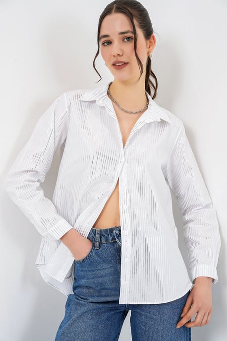 Übergroßes gestreiftes Button-Up Hemd - Image 3