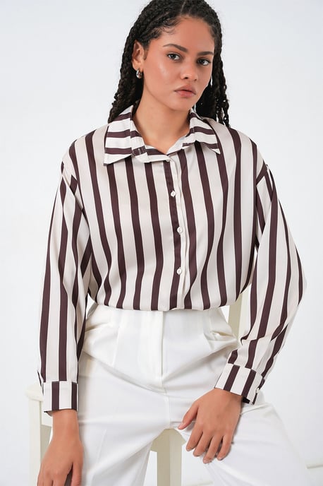 Satin Langarm-Button-Up-Shirt - Image 3