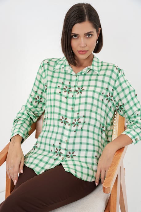 Karierte Button-Down-Hemd mit Kragen - Image 3