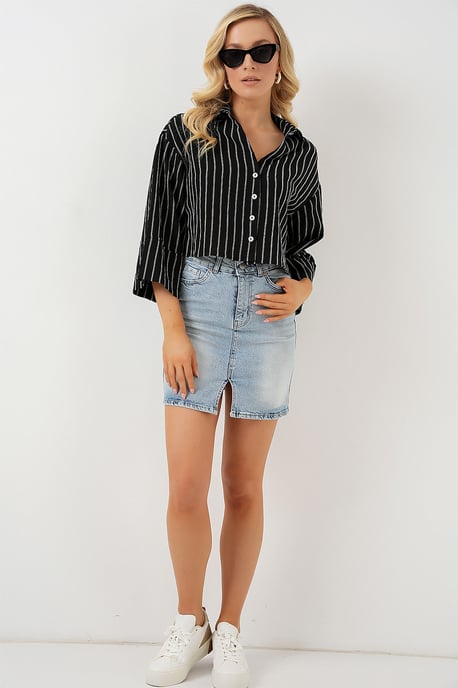 Oversized Gestreiftes Kurzes Hemd mit Knopfverschluss - Image 2