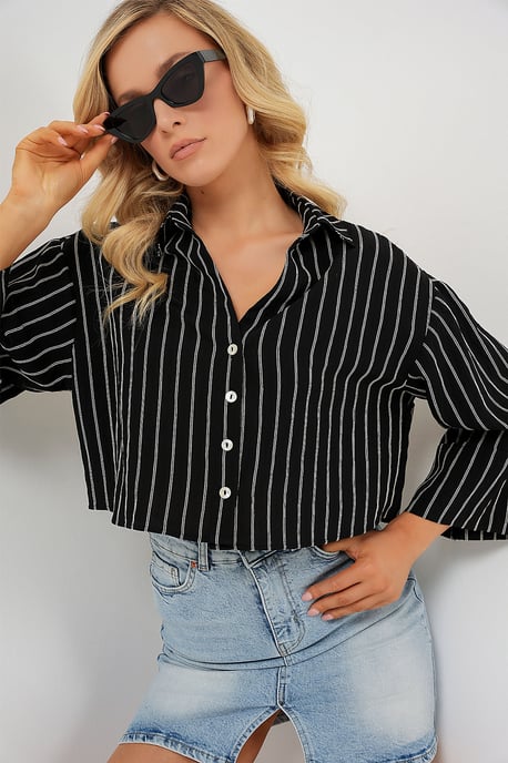 Oversized Gestreiftes Kurzes Hemd mit Knopfverschluss - Image 3