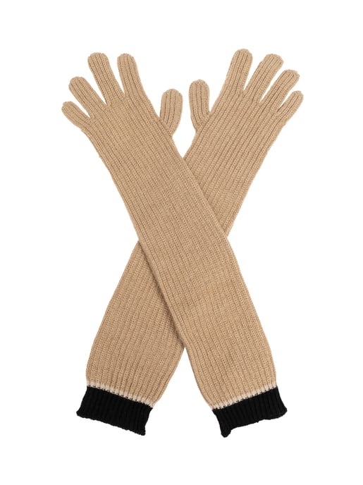 Zweifarbige, gerippte lange Handschuhe - Image 2