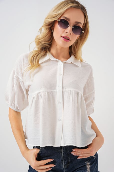 Lockere, kurz geschnittene Button-Down-Bluse mit Kragen - Image 3