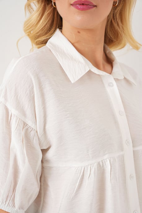 Lockere, kurz geschnittene Button-Down-Bluse mit Kragen - Image 5