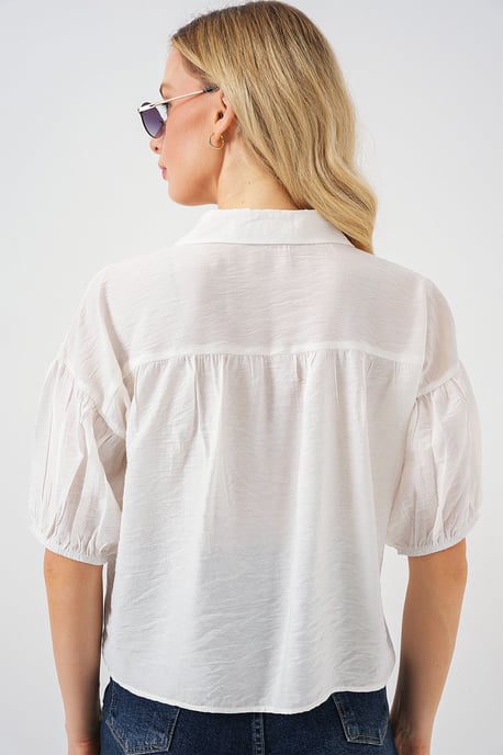Lockere, kurz geschnittene Button-Down-Bluse mit Kragen - Image 6