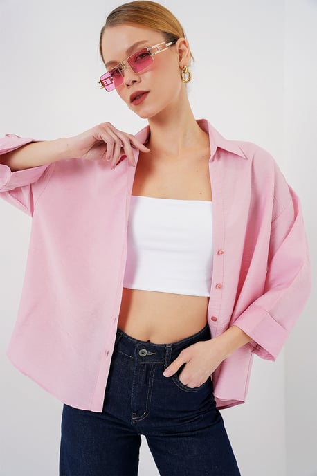 Texturierte Web-Button-Up-Bluse - Image 3
