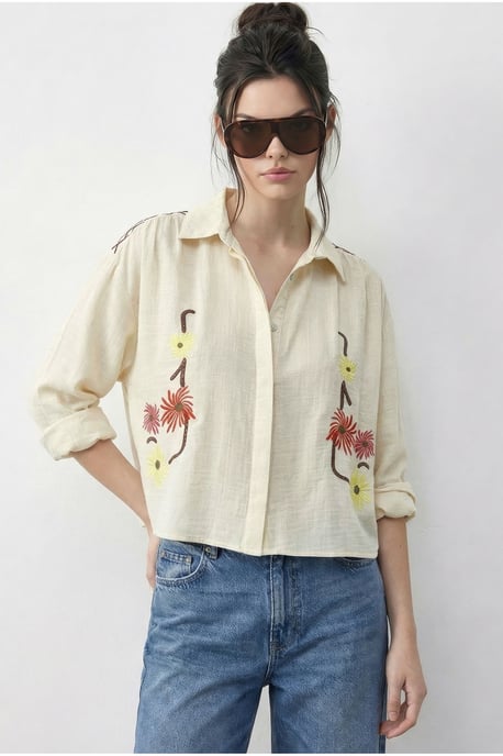 Besticktes Crop-Shirt mit Knopfverschluss - Image 2