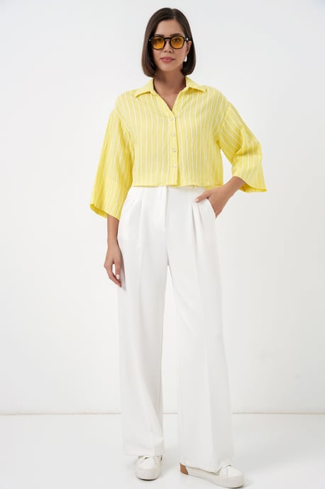 Übergroßes gestreiftes cropped Shirt mit Knopfverschluss - Image 2