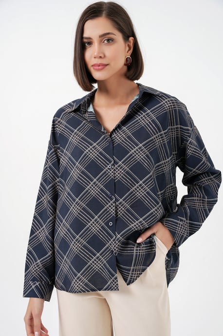 Übergroße Karierte Button-Up-Bluse - Image 1