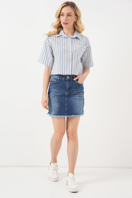Gestreifte Crop-Bluse mit Tasche - Image 3