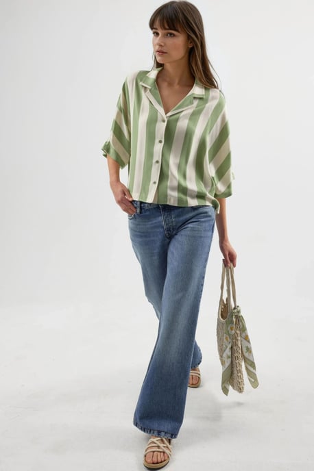 Entspannt geschnittenes gestreiftes Button-Up-Shirt - Image 2