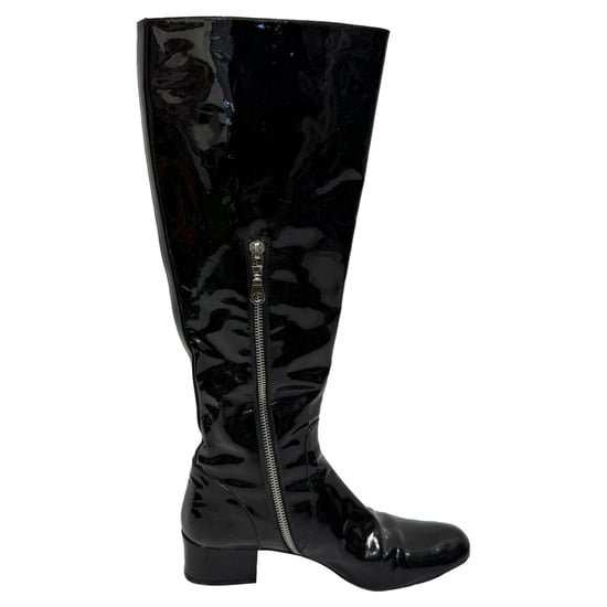 Saint Laurent Babies 40 Kniehohe Stiefel aus schwarzem Lackleder - Image 1