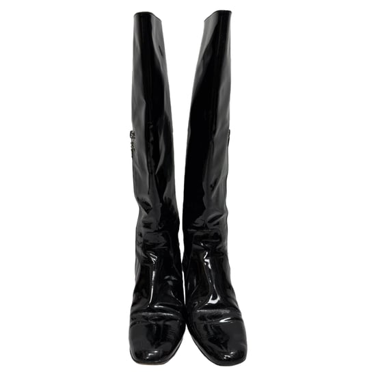 Saint Laurent Babies 40 Kniehohe Stiefel aus schwarzem Lackleder - Image 2