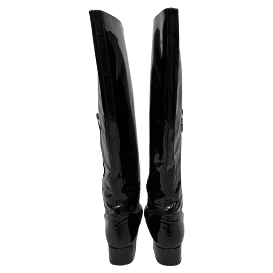 Saint Laurent Babies 40 Kniehohe Stiefel aus schwarzem Lackleder - Image 3