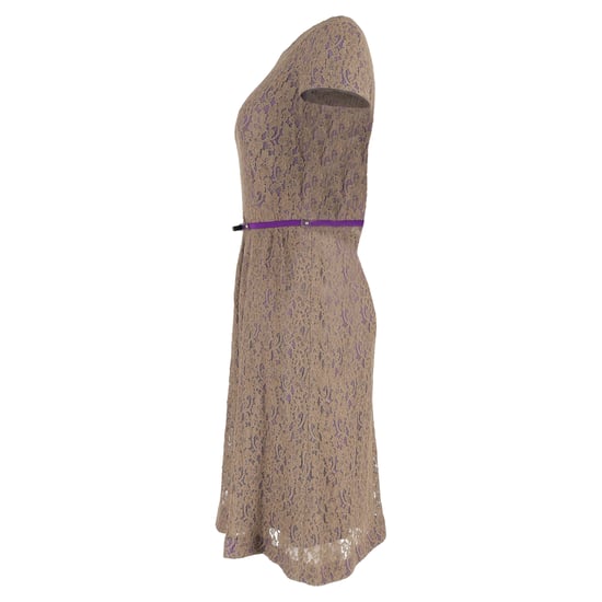 Max Mara Midikleid aus braunem Polyester mit Gürtel und Spitze - Image 2