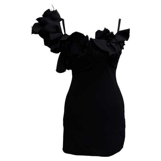 Jacquemus Le Raphia Duna Rüschenshirt Mini-Kleid aus schwarzer Wolle - Image 1