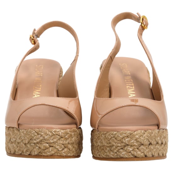 Stuart Weitzman Island Slingback Espadrille Sandalen aus beigem Lackleder - Image 4