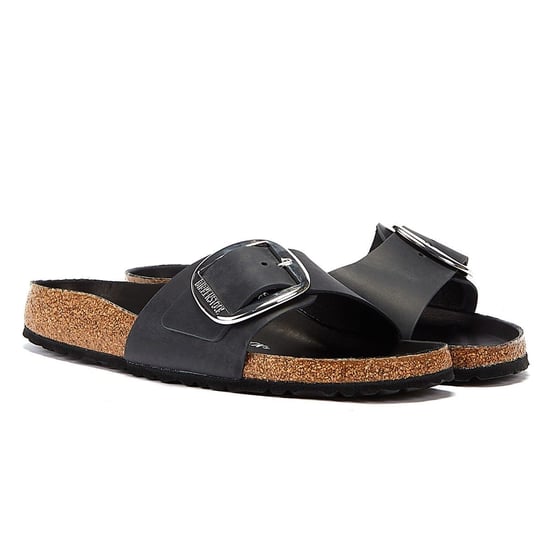 Einkaufen Für Madrid Große Schnalle Geöltes Leder Damen Sandalen Schwarz. - Image 1