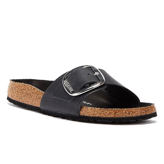 Einkaufen Für Madrid Große Schnalle Geöltes Leder Damen Sandalen Schwarz. - Image 2