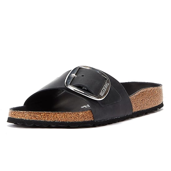 Einkaufen Für Madrid Große Schnalle Geöltes Leder Damen Sandalen Schwarz. - Image 3