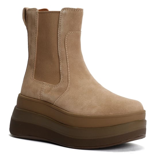 FitFlop F-Mode Wildleder Damen Stiefel In Beige - Image 2