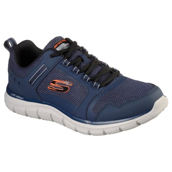 Skechers Track Knockhill Leder Herren Sneaker In Marineblau/Orange - Image 1