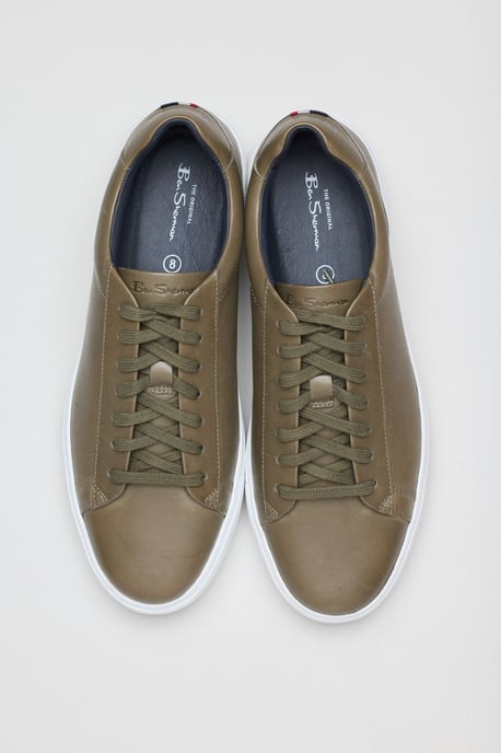 Ben Sherman Ace Cupsole Leder Herren Sneakers in Olivgrün - Image 4