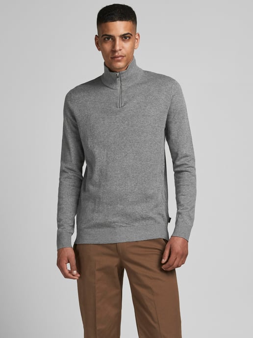Jack & Jones Pullover Emil Knit Halbzip Grau - Image 2