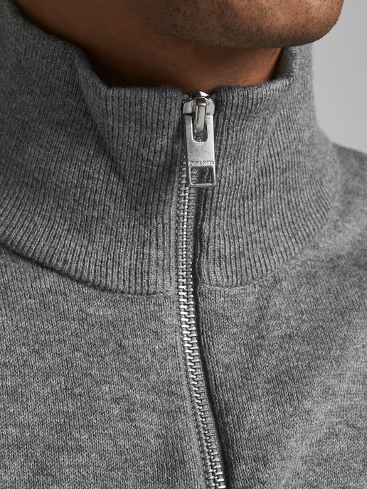 Jack & Jones Pullover Emil Knit Halbzip Grau - Image 4