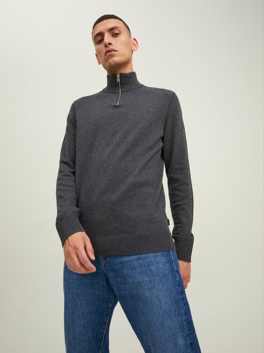 Jack & Jones Pullover Emil Knit Halbzip Grau - Image 2
