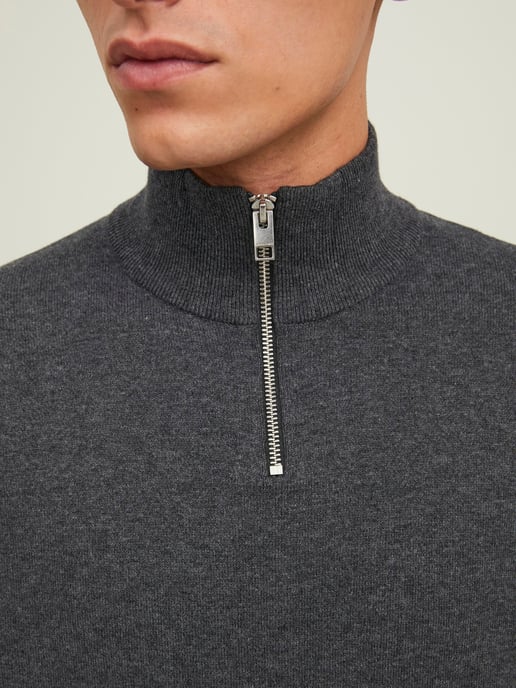 Jack & Jones Pullover Emil Knit Halbzip Grau - Image 4