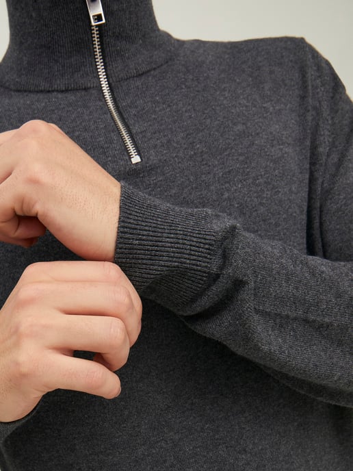 Jack & Jones Pullover Emil Knit Halbzip Grau - Image 5