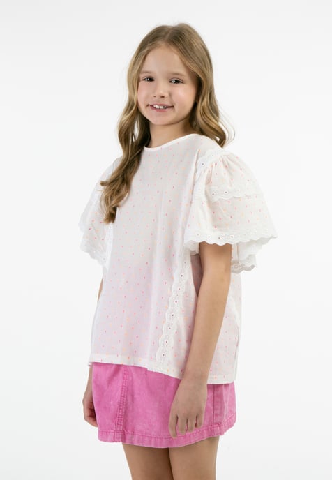 Mymo Bluse Mädchen Weiss Pinkorange Punkte - Image 3