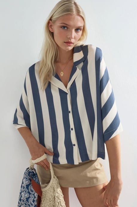 Lässige Passform gestreifte Button-Up-Bluse - Image 1