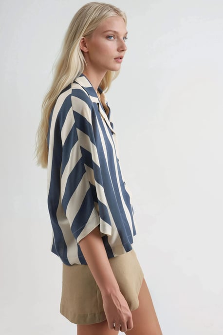 Lässige Passform gestreifte Button-Up-Bluse - Image 2