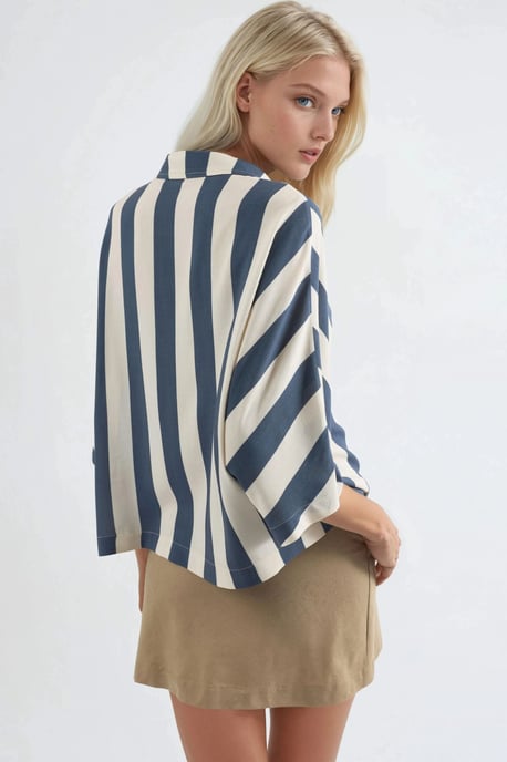 Lässige Passform gestreifte Button-Up-Bluse - Image 3