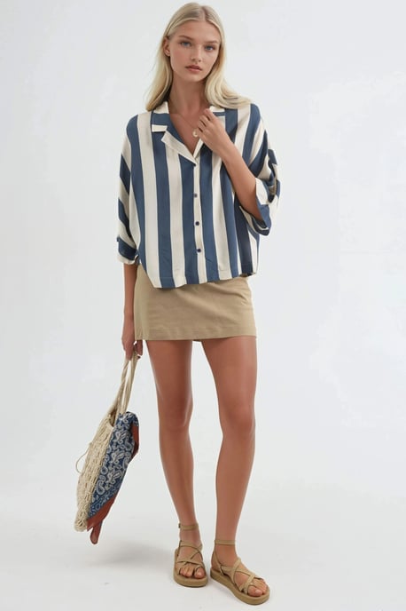 Lässige Passform gestreifte Button-Up-Bluse - Image 5