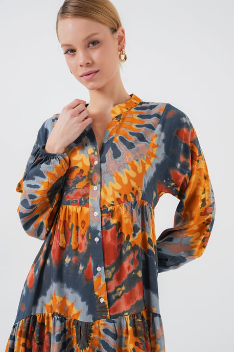 Gemustertes V-Ausschnitt Maxikleid - Image 3