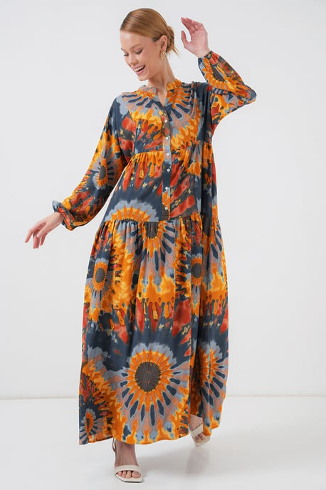 Gemustertes V-Ausschnitt Maxikleid - Image 4
