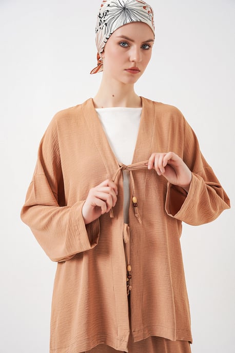 Strukturiertes V-Ausschnitt Langarm-Cardigan- und Hosen-Set - Image 2