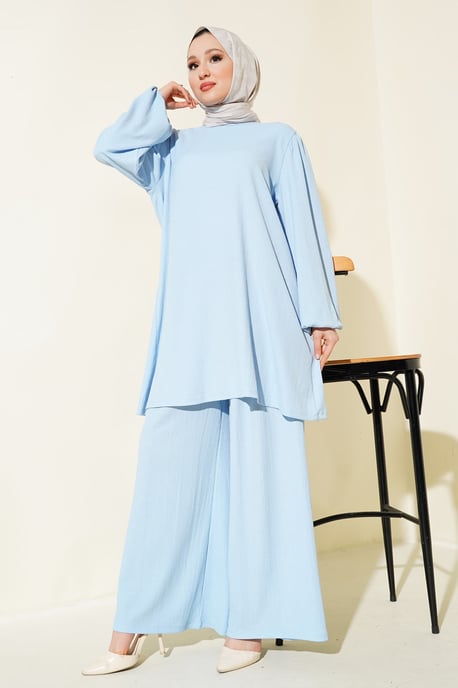 Texturierte Langarm-Tunika und weite Hose Set - Image 1