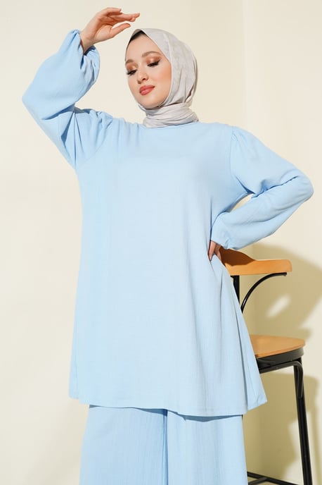 Texturierte Langarm-Tunika und weite Hose Set - Image 2