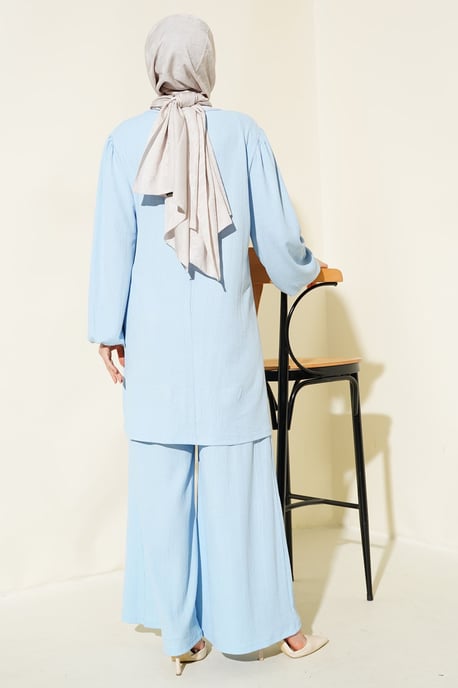 Texturierte Langarm-Tunika und weite Hose Set - Image 5