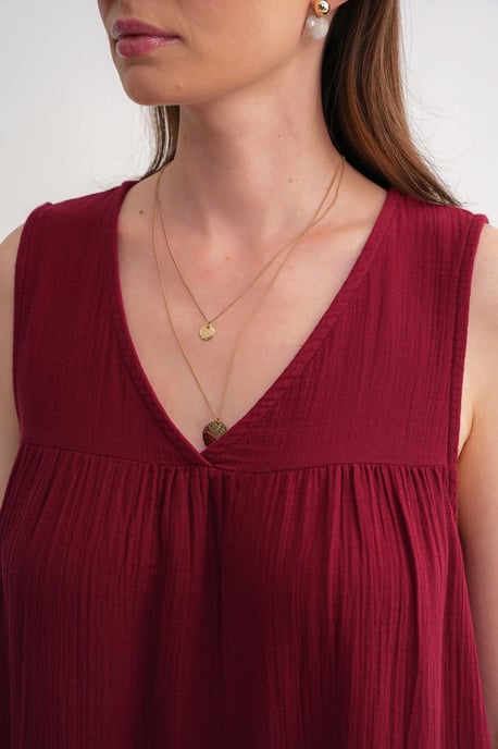Ärmelloses V-Ausschnitt Musselin-Midikleid mit Taschen - Image 6