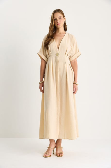 V-Ausschnitt Midi-Kleid mit Schlitz - Image 2