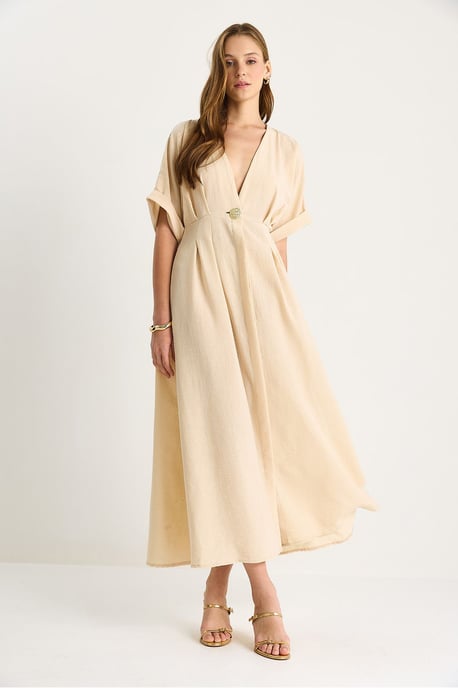 V-Ausschnitt Midi-Kleid mit Schlitz - Image 3