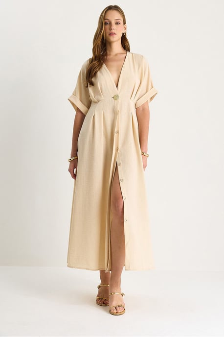 V-Ausschnitt Midi-Kleid mit Schlitz - Image 4