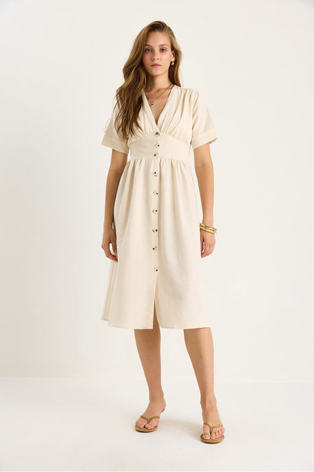 V-Ausschnitt Midi-Hemd-Kleid mit Knöpfen - Image 2