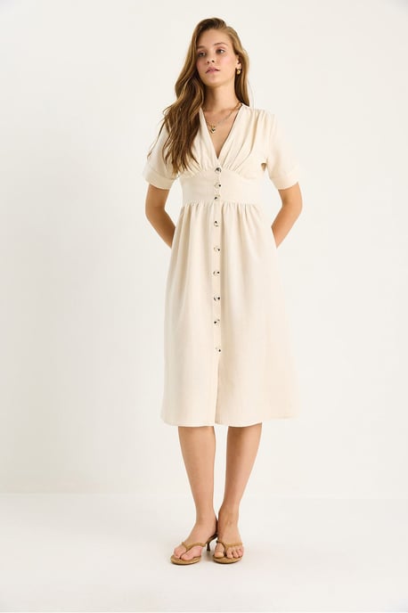 V-Ausschnitt Midi-Hemd-Kleid mit Knöpfen - Image 3