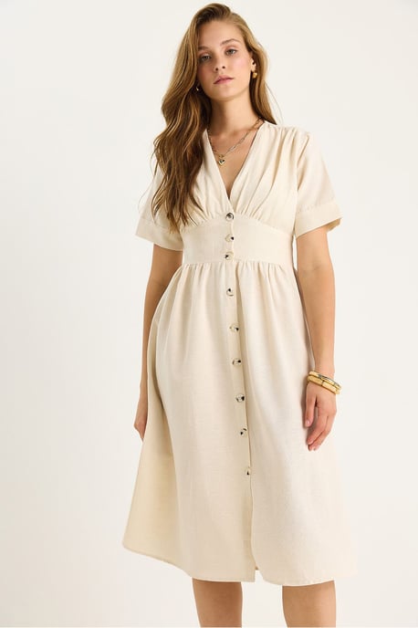 V-Ausschnitt Midi-Hemd-Kleid mit Knöpfen - Image 4